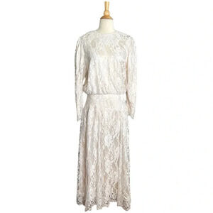 Vintage JESSICA McCLINTOCK Lace Dress Victorian Wedding Long Feminine Ivory
